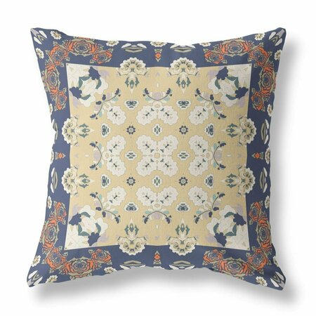 PALACEDESIGNS 18 in. Rose Box Indoor & Outdoor Zippered Throw Pillow Blue & Yellow PA3691440